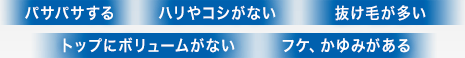 パサパサする ハリやコシがない 抜け毛が多い トップにボリュームがない フケ、かゆみがある