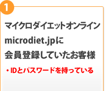 1.マイクロダイエットオンラインmicrodiet.jpに会員登録していたお客様・IDとパスワードを持っている