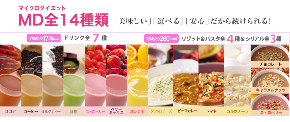 マイクロダイエット全14種類 「美味しい」「飽きない」「安心」だから続けられる!
