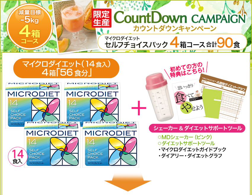 目標-5kg！しっかりやせたいあなたに！マイクロダイエット セルフチョイスパック 4箱セット