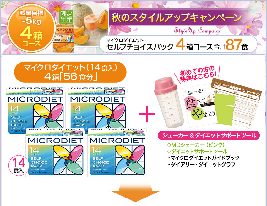 目標-5kg！しっかりやせたいあなたに！マイクロダイエット セルフチョイスパック 4箱セット